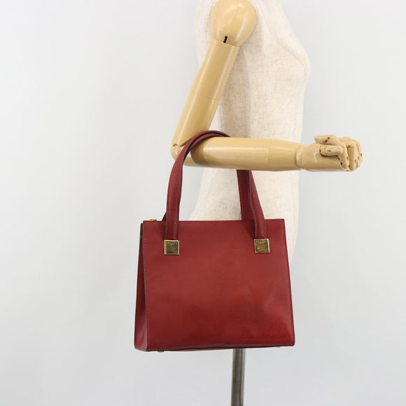 CELINE Hand Bag Leather Red Gold Auth bs35808