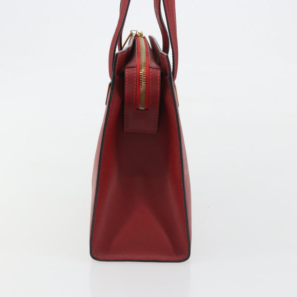 CELINE Hand Bag Leather Red Gold Auth bs35808