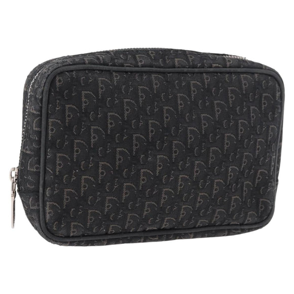 Christian Dior Pouch Trotter Canvas Black Silver Auth bs35809