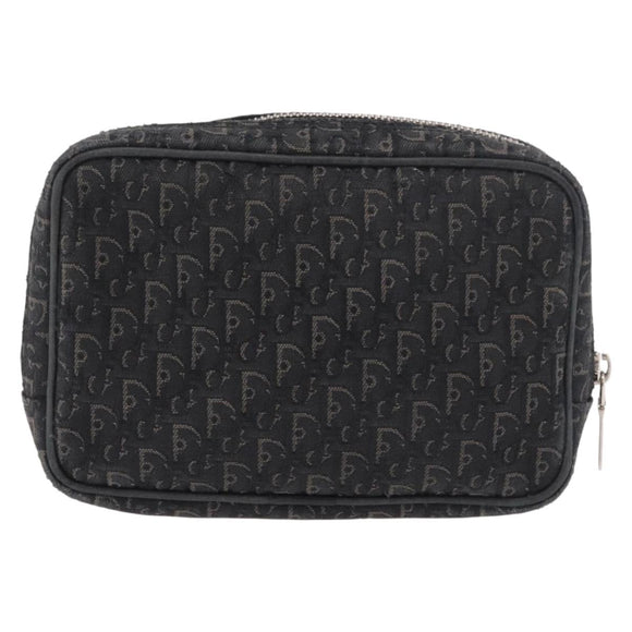 Christian Dior Pouch Trotter Canvas Black Silver Auth bs35809