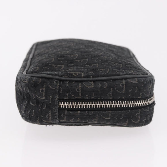 Christian Dior Pouch Trotter Canvas Black Silver Auth bs35809