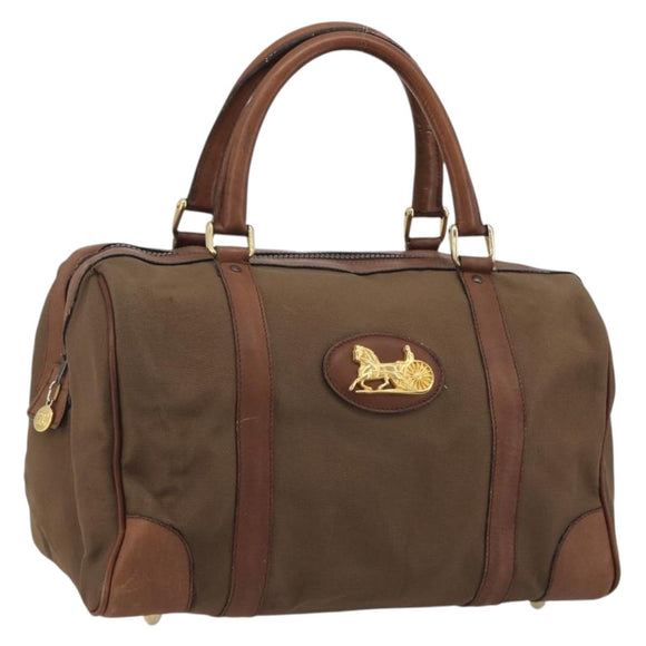 CELINE Boston Bag Canvas Khaki Gold Auth bs35810
