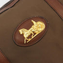 CELINE Boston Bag Canvas Khaki Gold Auth bs35810-14