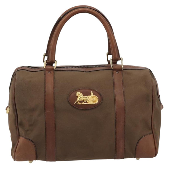 CELINE Boston Bag Canvas Khaki Gold Auth bs35810