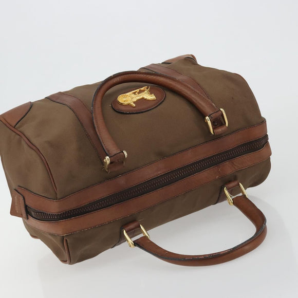 CELINE Boston Bag Canvas Khaki Gold Auth bs35810