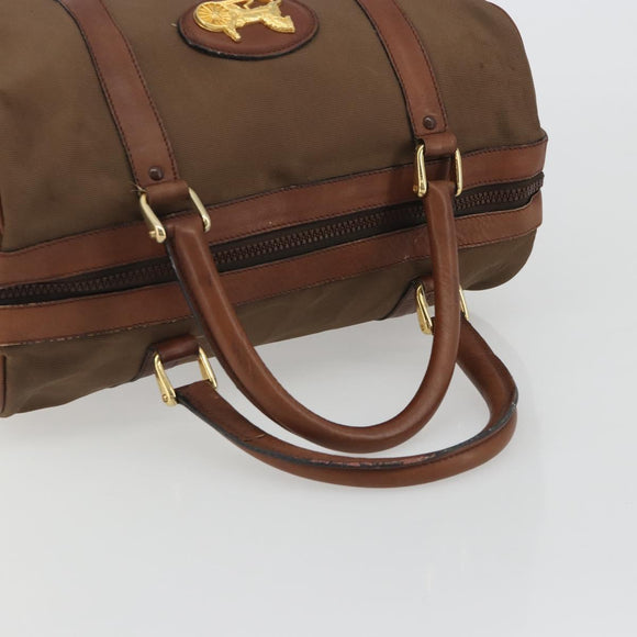 CELINE Boston Bag Canvas Khaki Gold Auth bs35810