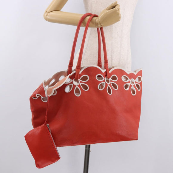 CELINE Tote Bag Leather Orange Auth bs35811A