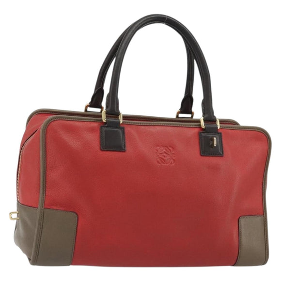 LOEWE Amazona 36 Hand Bag Leather Red Gold Auth bs35812