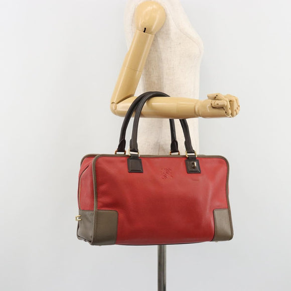 LOEWE Amazona 36 Hand Bag Leather Red Gold Auth bs35812