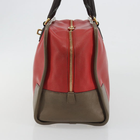 LOEWE Amazona 36 Hand Bag Leather Red Gold Auth bs35812