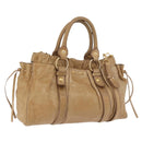 Miu Miu Hand Bag Leather 2way Beige Gold Auth bs35814-1