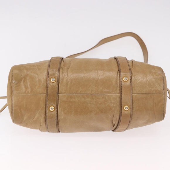 Miu Miu Hand Bag Leather 2way Beige Gold Auth bs35814
