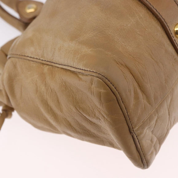 Miu Miu Hand Bag Leather 2way Beige Gold Auth bs35814