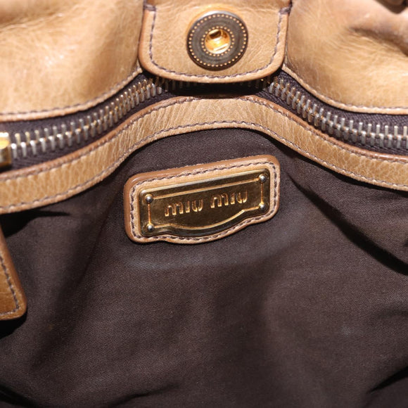 Miu Miu Hand Bag Leather 2way Beige Gold Auth bs35814