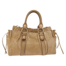 Miu Miu Hand Bag Leather 2way Beige Gold Auth bs35814-13