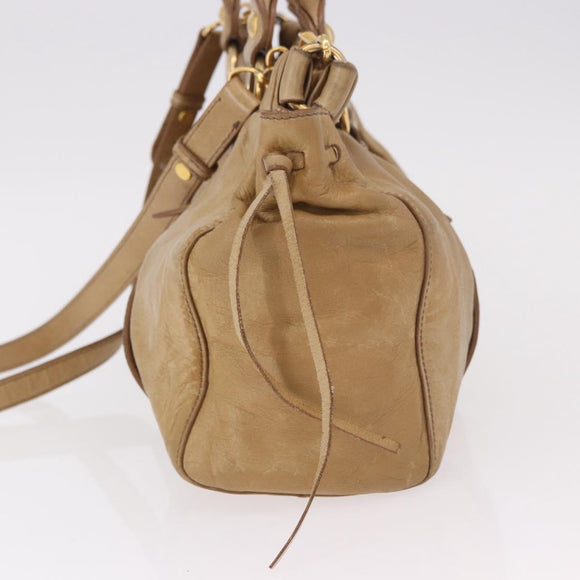 Miu Miu Hand Bag Leather 2way Beige Gold Auth bs35814