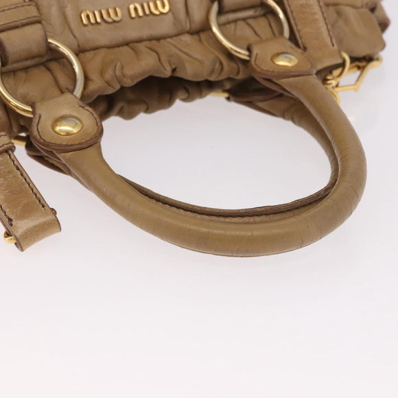 Miu Miu Hand Bag Leather 2way Beige Gold Auth bs35814
