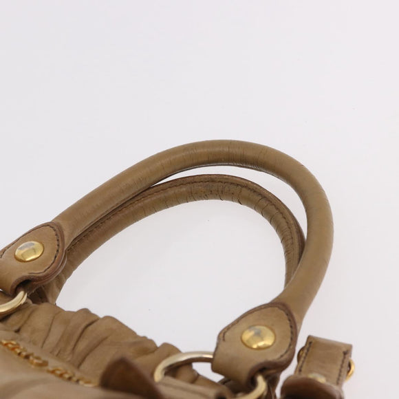 Miu Miu Hand Bag Leather 2way Beige Gold Auth bs35814