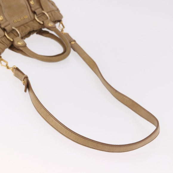 Miu Miu Hand Bag Leather 2way Beige Gold Auth bs35814