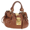 Miu Miu Side Ribbon Hand Bag Leather 2way Brown Gold Auth bs35815V-1