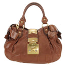 Miu Miu Side Ribbon Hand Bag Leather 2way Brown Gold Auth bs35815V-13