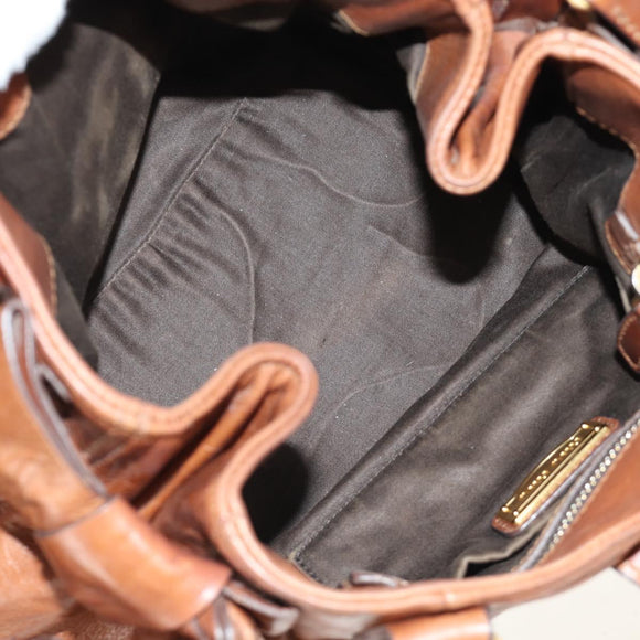 Miu Miu Side Ribbon Hand Bag Leather 2way Brown Gold Auth bs35815V