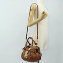 Miu Miu Side Ribbon Hand Bag Leather 2way Brown Gold Auth bs35815V-26