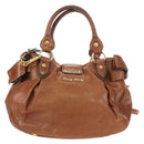 Miu Miu Side Ribbon Hand Bag Leather 2way Brown Gold Auth bs35815V-2