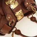 Miu Miu Side Ribbon Hand Bag Leather 2way Brown Gold Auth bs35815V-6