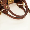 Miu Miu Side Ribbon Hand Bag Leather 2way Brown Gold Auth bs35815V-7