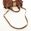 Miu Miu Side Ribbon Hand Bag Leather 2way Brown Gold Auth bs35815V-9