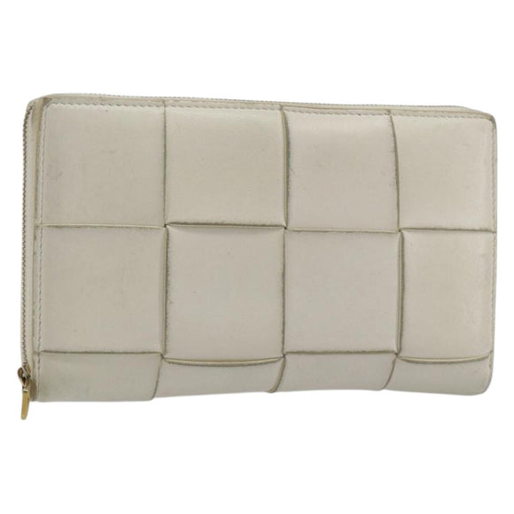 BOTTEGA VENETA MAXI INTRECCIATO Long Wallet Leather White Gold Auth bs35818