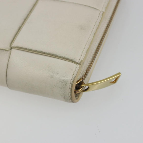 BOTTEGA VENETA MAXI INTRECCIATO Long Wallet Leather White Gold Auth bs35818