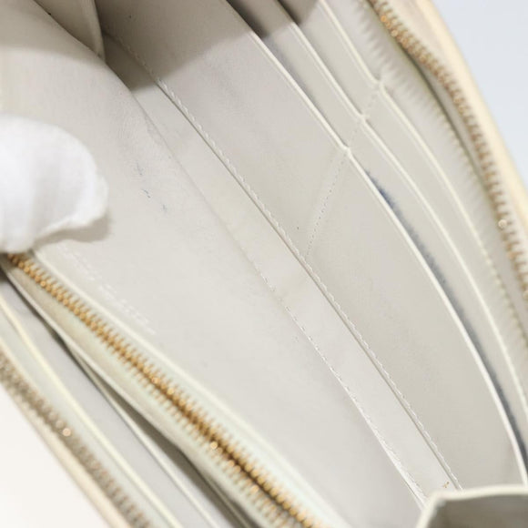 BOTTEGA VENETA MAXI INTRECCIATO Long Wallet Leather White Gold Auth bs35818