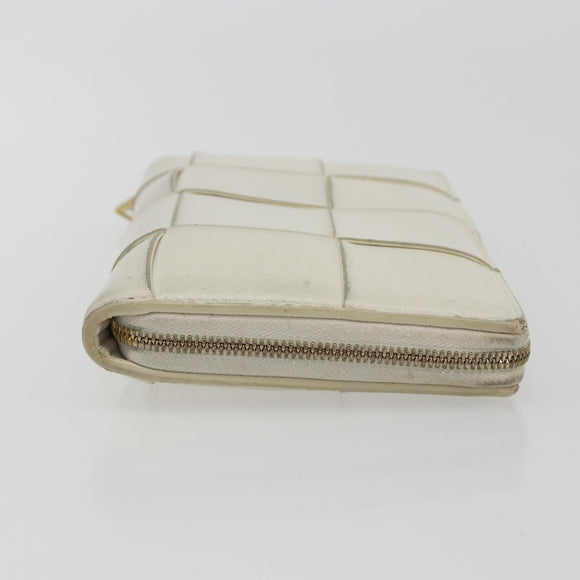 BOTTEGA VENETA MAXI INTRECCIATO Long Wallet Leather White Gold Auth bs35818