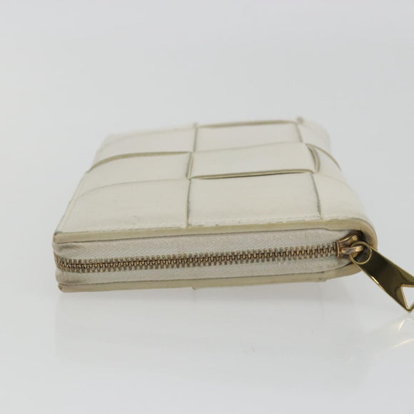 BOTTEGA VENETA MAXI INTRECCIATO Long Wallet Leather White Gold Auth bs35818