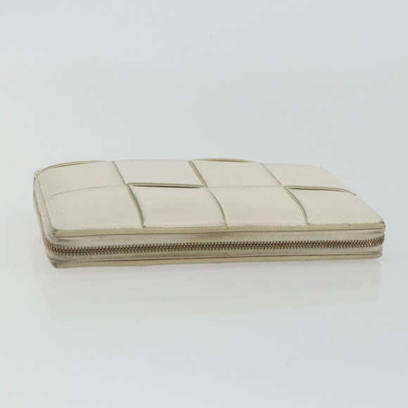 BOTTEGA VENETA MAXI INTRECCIATO Long Wallet Leather White Gold Auth bs35818