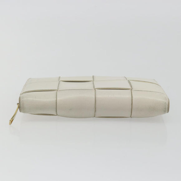 BOTTEGA VENETA MAXI INTRECCIATO Long Wallet Leather White Gold Auth bs35818