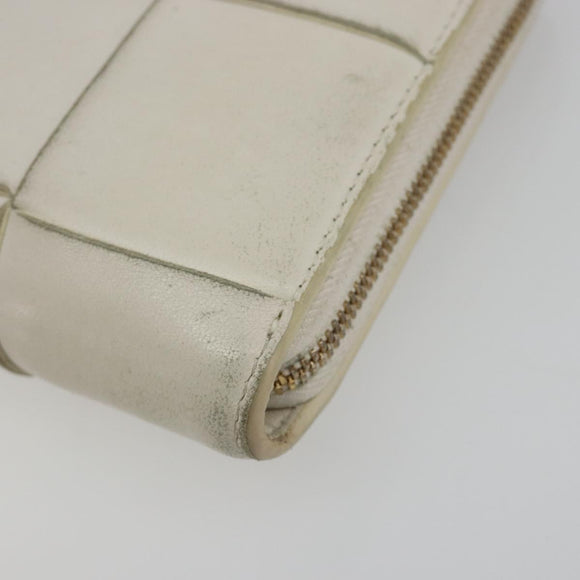 BOTTEGA VENETA MAXI INTRECCIATO Long Wallet Leather White Gold Auth bs35818