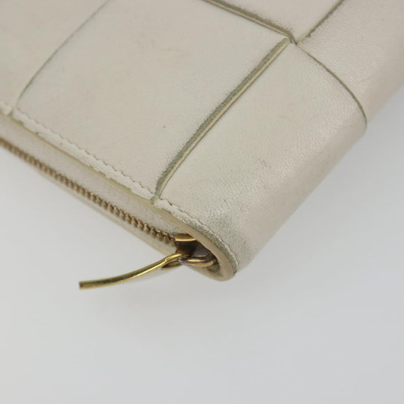 BOTTEGA VENETA MAXI INTRECCIATO Long Wallet Leather White Gold Auth bs35818