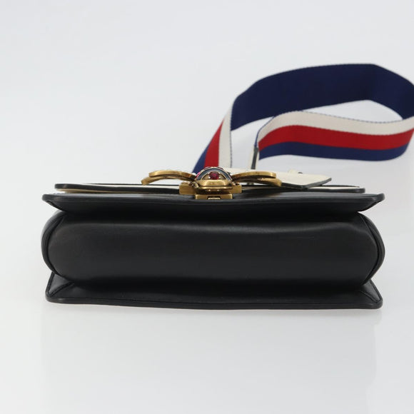 GUCCI Queen Margaret Bee Leather Outlet Black Gold 476542 Auth bs35819V