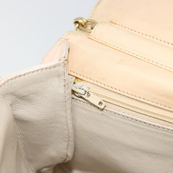 CHANEL Chain Shoulder Bag Leather Beige Gold CC Auth bs35821