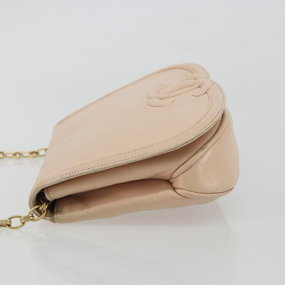 CHANEL Chain Shoulder Bag Leather Beige Gold CC Auth bs35821