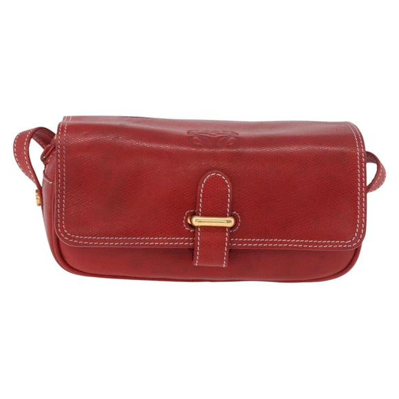 LOEWE Shoulder Bag Leather Red Gold Auth bs35822