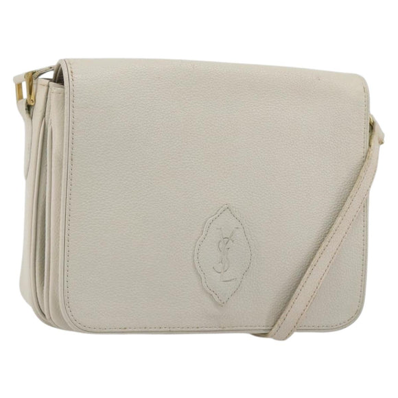 SAINT LAURENT Shoulder Bag Leather White Gold Auth bs35823