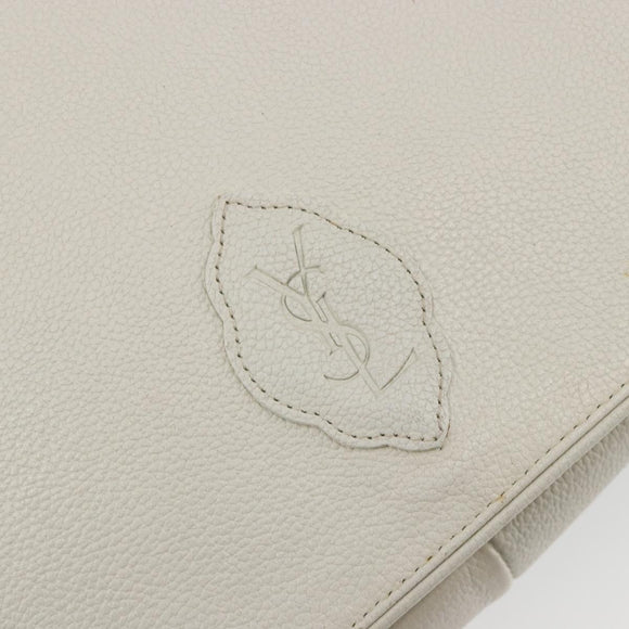 SAINT LAURENT Shoulder Bag Leather White Gold Auth bs35823