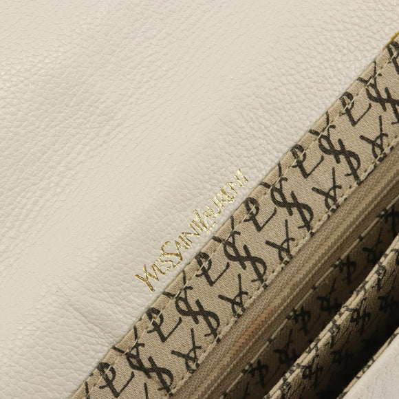 SAINT LAURENT Shoulder Bag Leather White Gold Auth bs35823