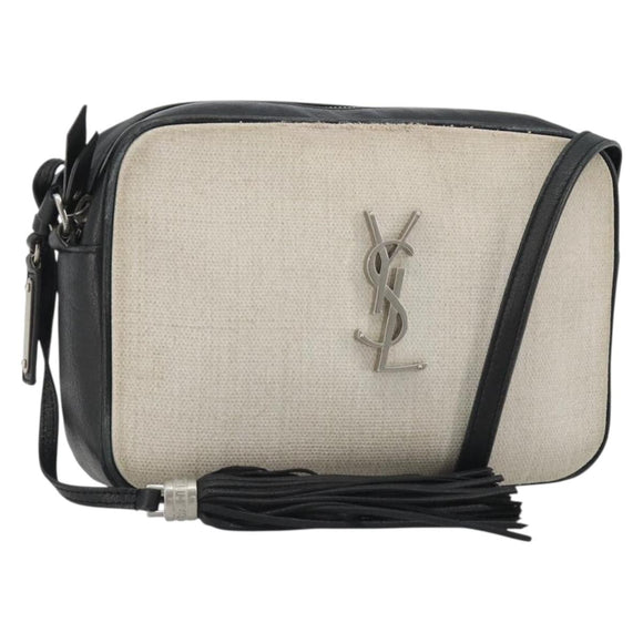 SAINT LAURENT Shoulder Bag Canvas Beige Silver 520534 Auth bs35824A