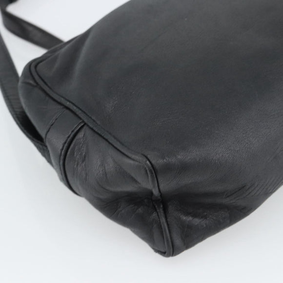 LOEWE Anagram Shoulder Bag Leather Black Gold Auth bs35825