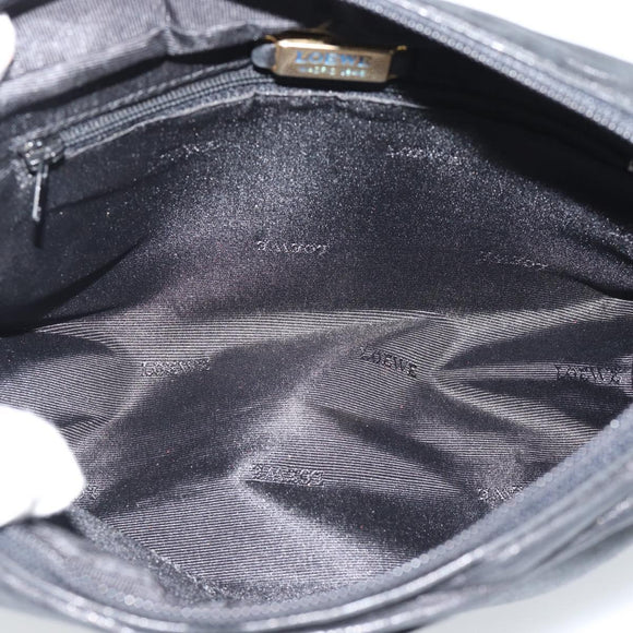LOEWE Anagram Shoulder Bag Leather Black Gold Auth bs35825